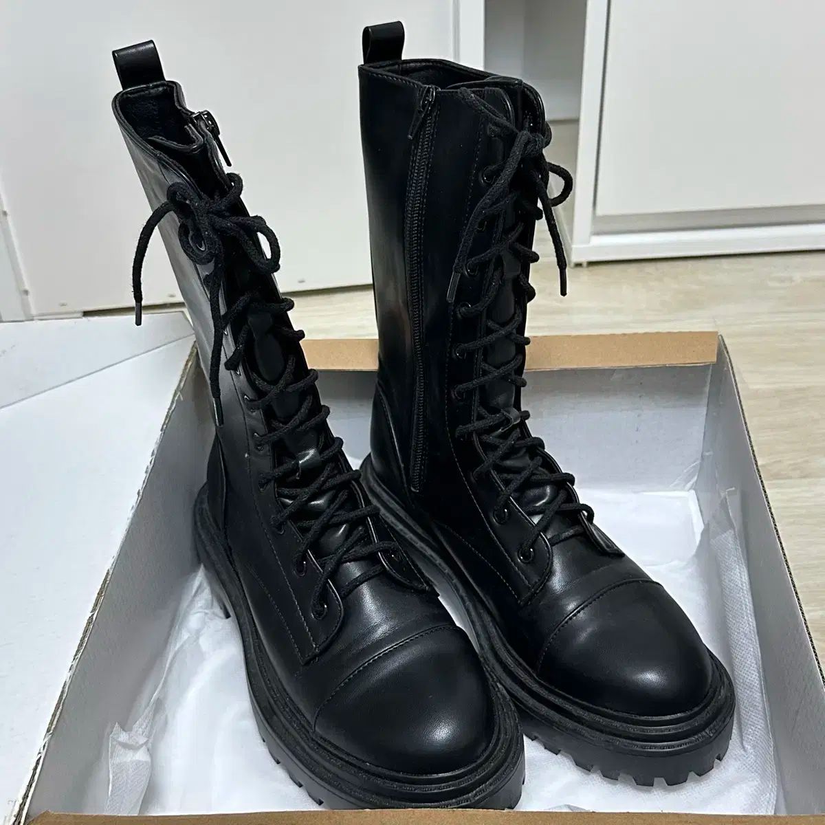 軽量 ミドル 厚底 ウォーカーブーツ ブラック 245