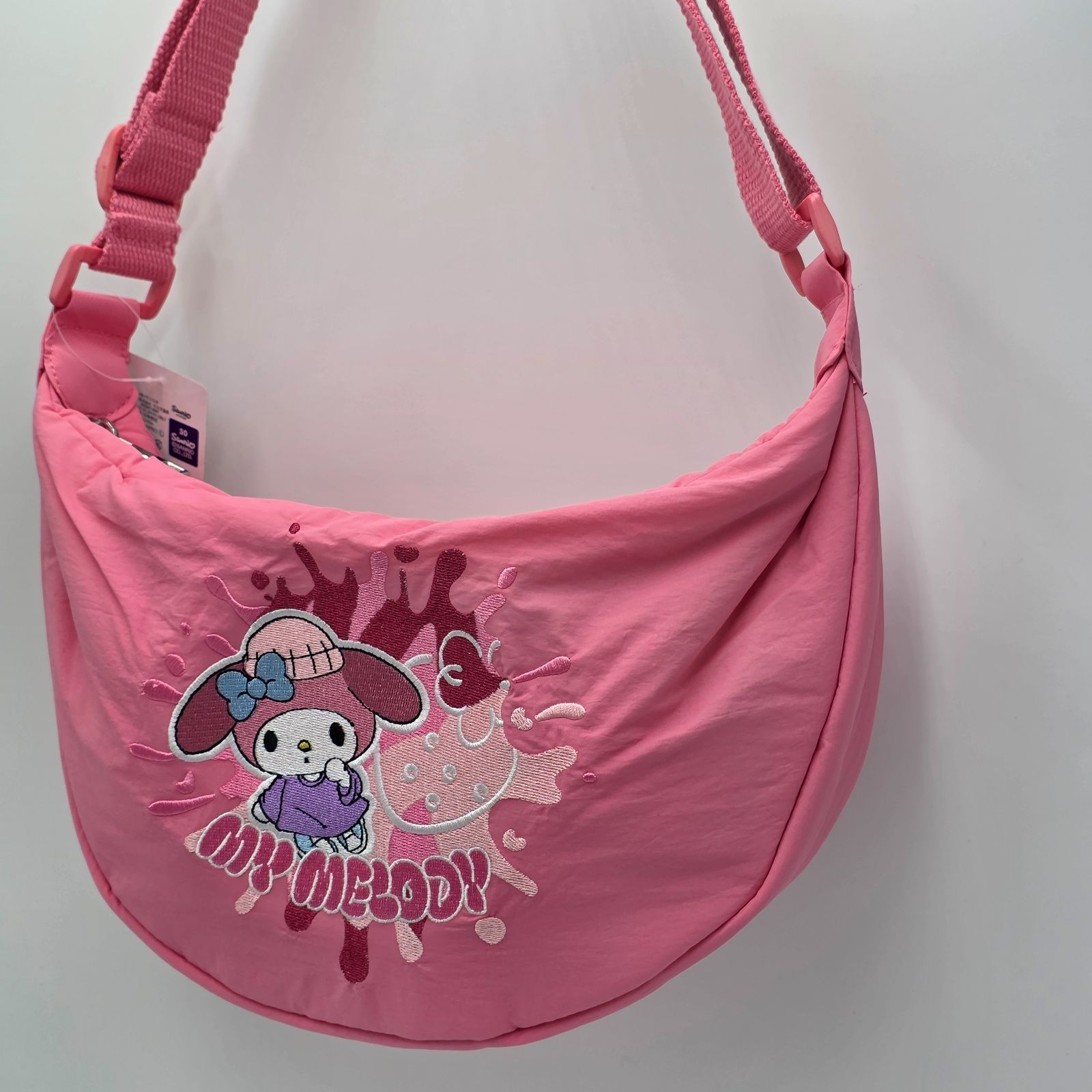 マイメロディ 刺繍 ラウンドショルダーバッグ ピンク 軽量 新品 お散歩 