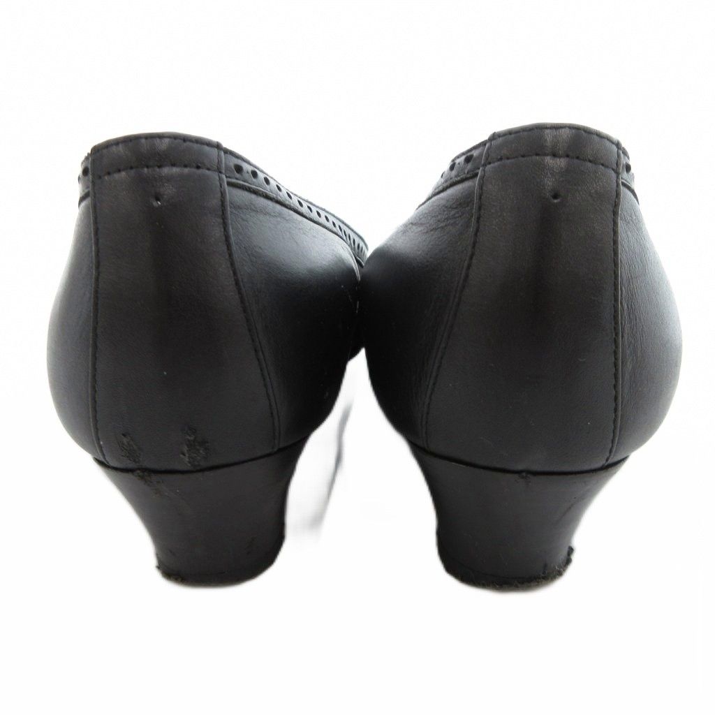 銀座ヨシノヤ パンプス メダリオン レザー 21.5cm 黒 ブラック /JS