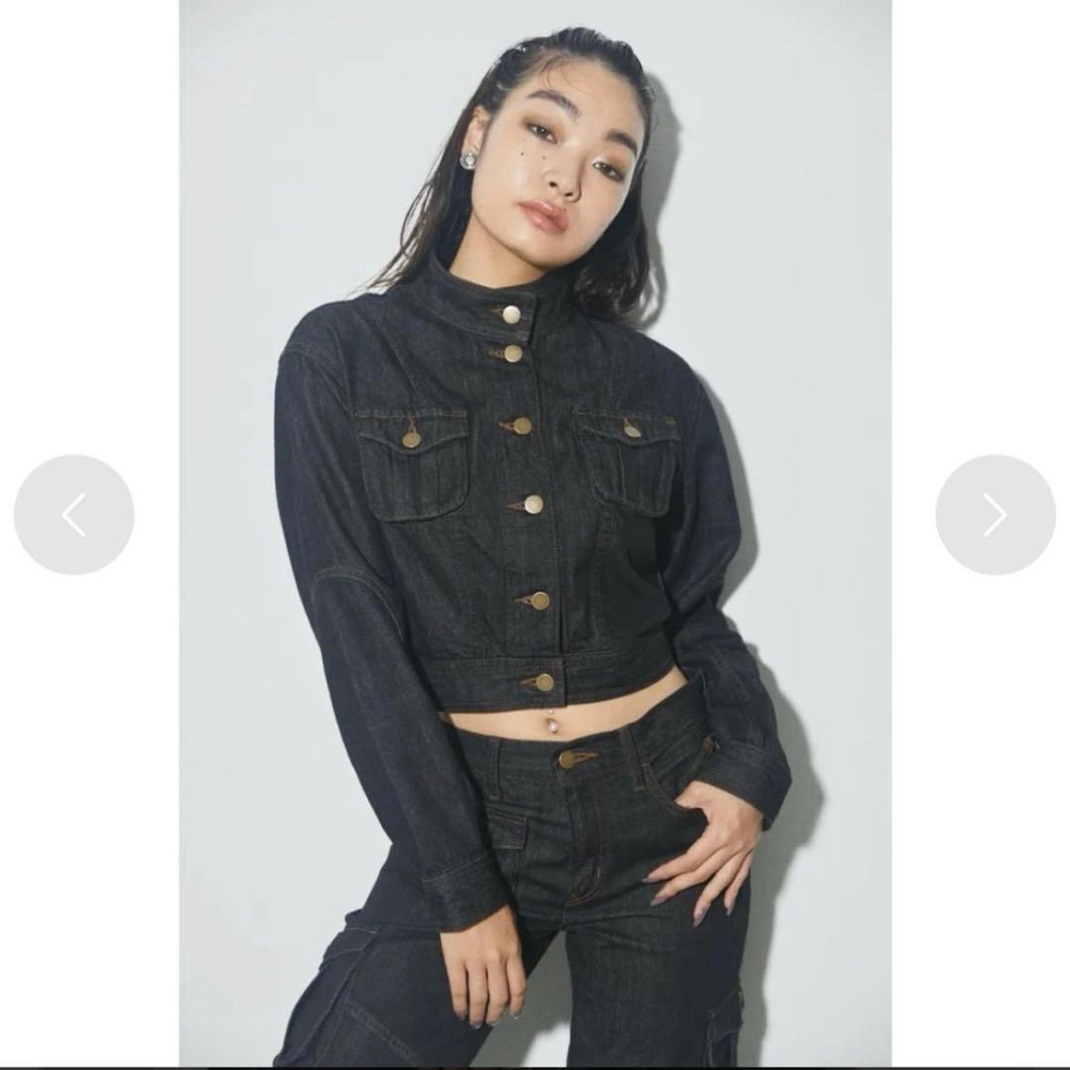 即決ご希望額はコメントへ LAGUA GEM ラグアジェム デニム コットン セットアップ 美脚 フ Ｓ 24インチ みちょぱ スタンド Gジャン デニムジャケット ショート丈 ハイウエスト カーゴデニム スラックス トレンド 人気