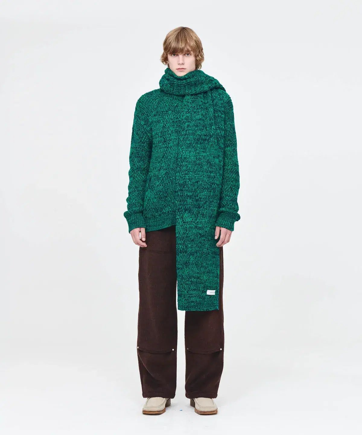 アフタープレイ RHOMBUS インタルシア ニット マフラー グリーン