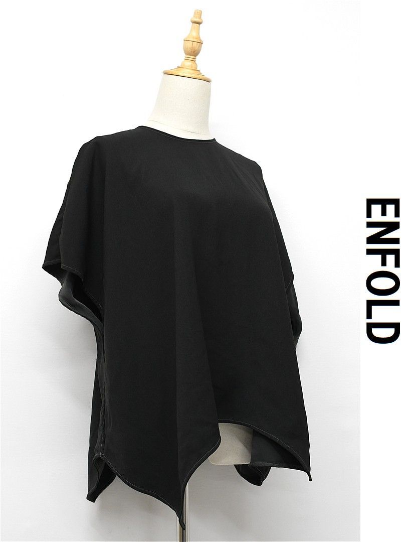 U345 ENFOLD アシンメトリーブラウス ランダムヘム 黒染め 38