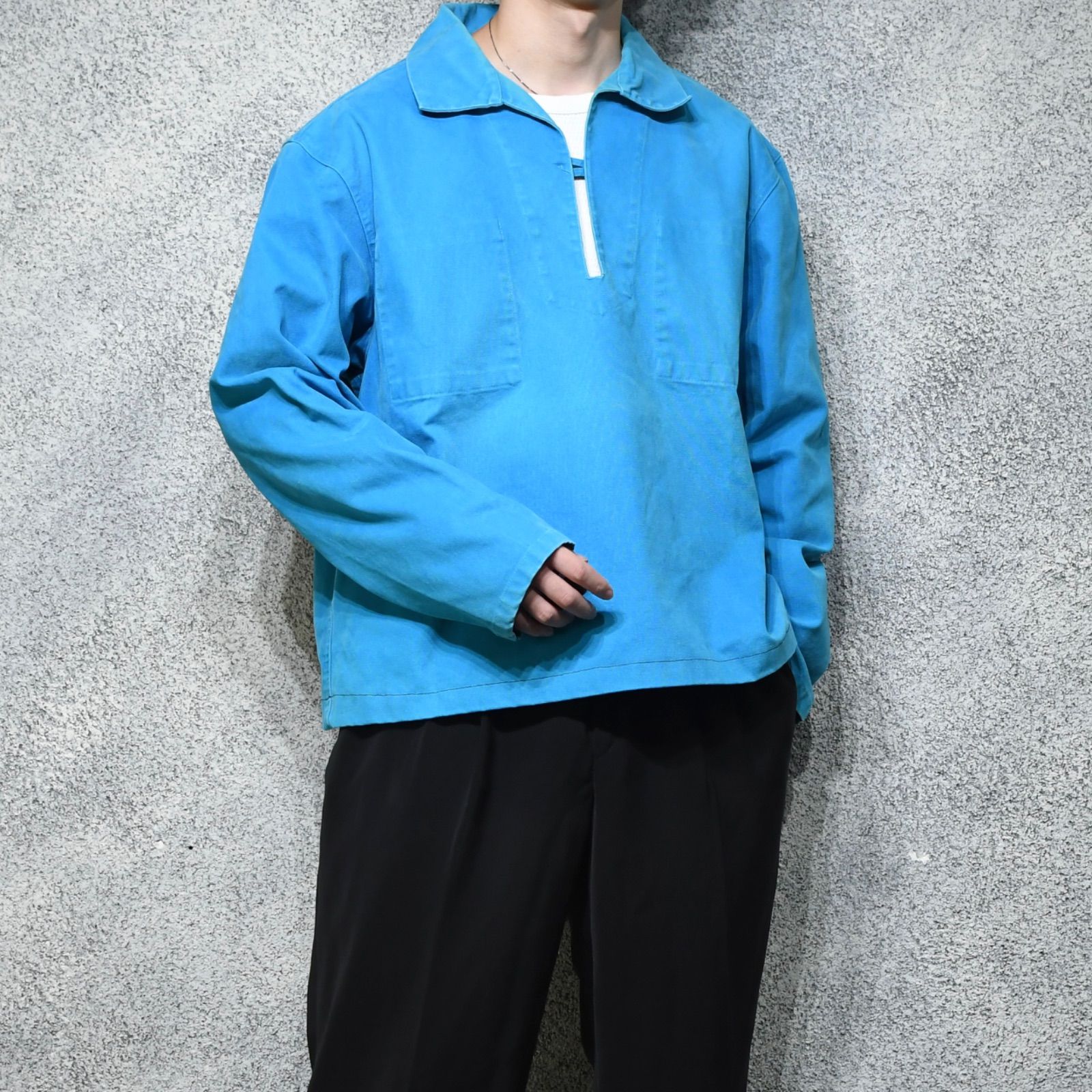 古着 フランス フィッシャーマンスモック プルオーバー キャンバス地