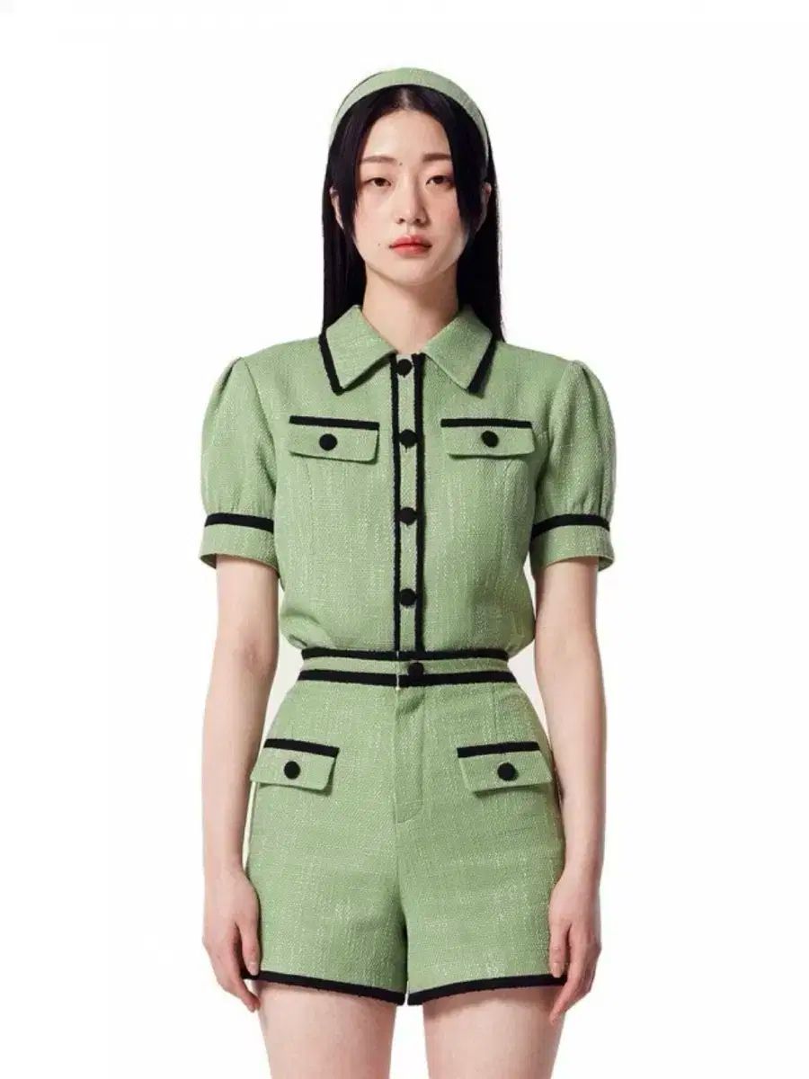 oioi O!Oi ロゼ ツイード 半袖 セットアップ ライトグリーン