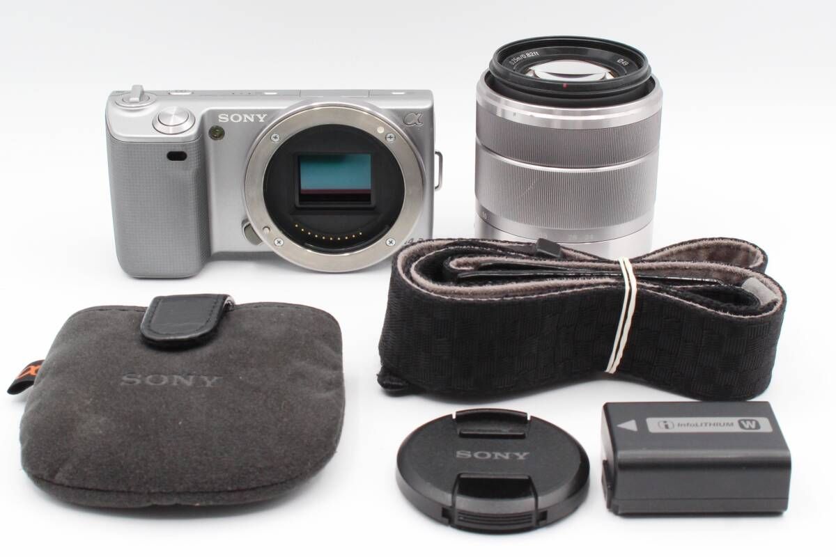 ソニー SONY NEX-5 ミラーレス一眼 シルバー E 18-55mm F3.5-5.6 OSS バッテリー ストラップ ♯383