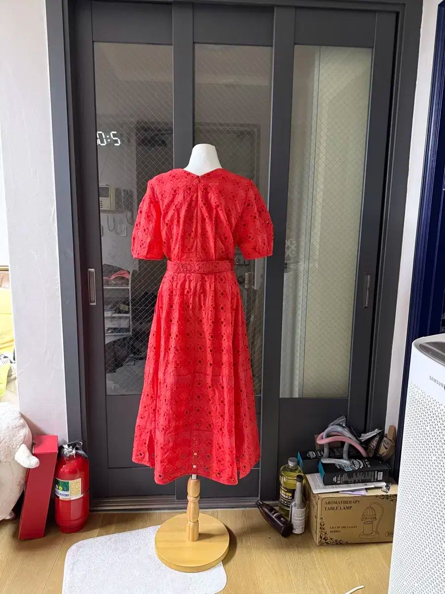 ミシャ MISSHA レッド エンブロイダリー レース ワンピース