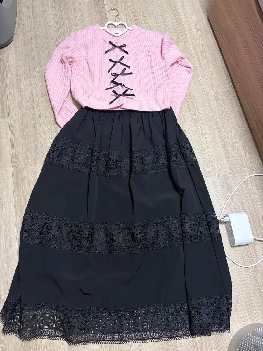 ベルブ ピンク リボン ニットカーディガン 55-66