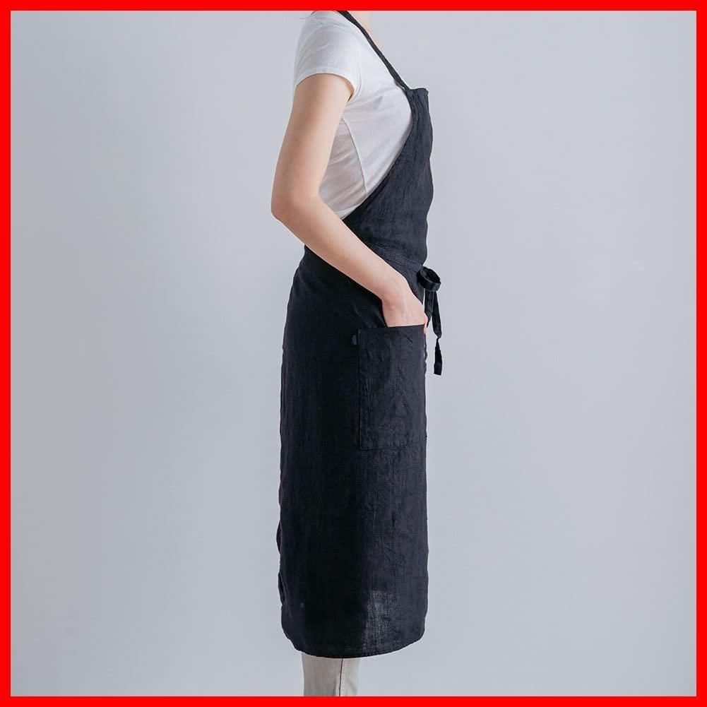 商品 ロング丈 シンプル 麻 リネン 無地 キッチン ギフト メンズ レディース ノワール ブラック A334 Manon マノン プレゼント フルエプロン エプロン リーノエリーナ Lina e Lino