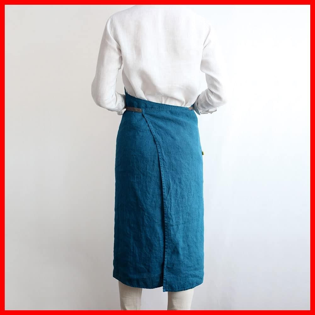 シンプル 麻 リネン 無地 ロング丈 キッチン メンズ レディース ブルーパヴォーネ A234 Manon マノン フルエプロン エプロン リーノエリーナ Lina e Lino