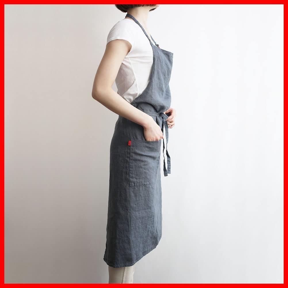 メンズ レディース キッチン アビスブルー 無地 A411 リネン Manon マノン 麻 フルエプロン シンプル エプロン ロング丈 リーノエリーナ Lina ギフト e プレゼント Lino