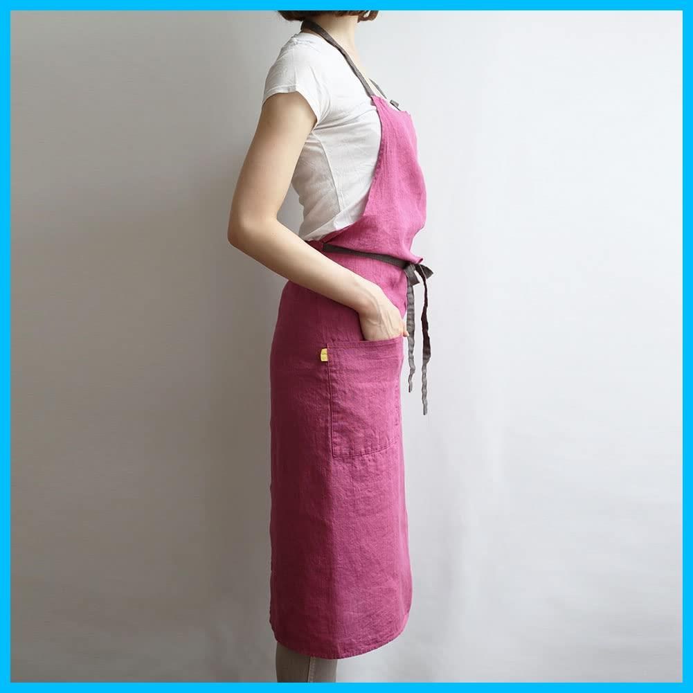ロング丈 シンプル 麻 リネン 無地 キッチン メンズ レディース マゼンタ A266 Manon マノン フルエプロン エプロン リーノエリーナ Lina e Lino