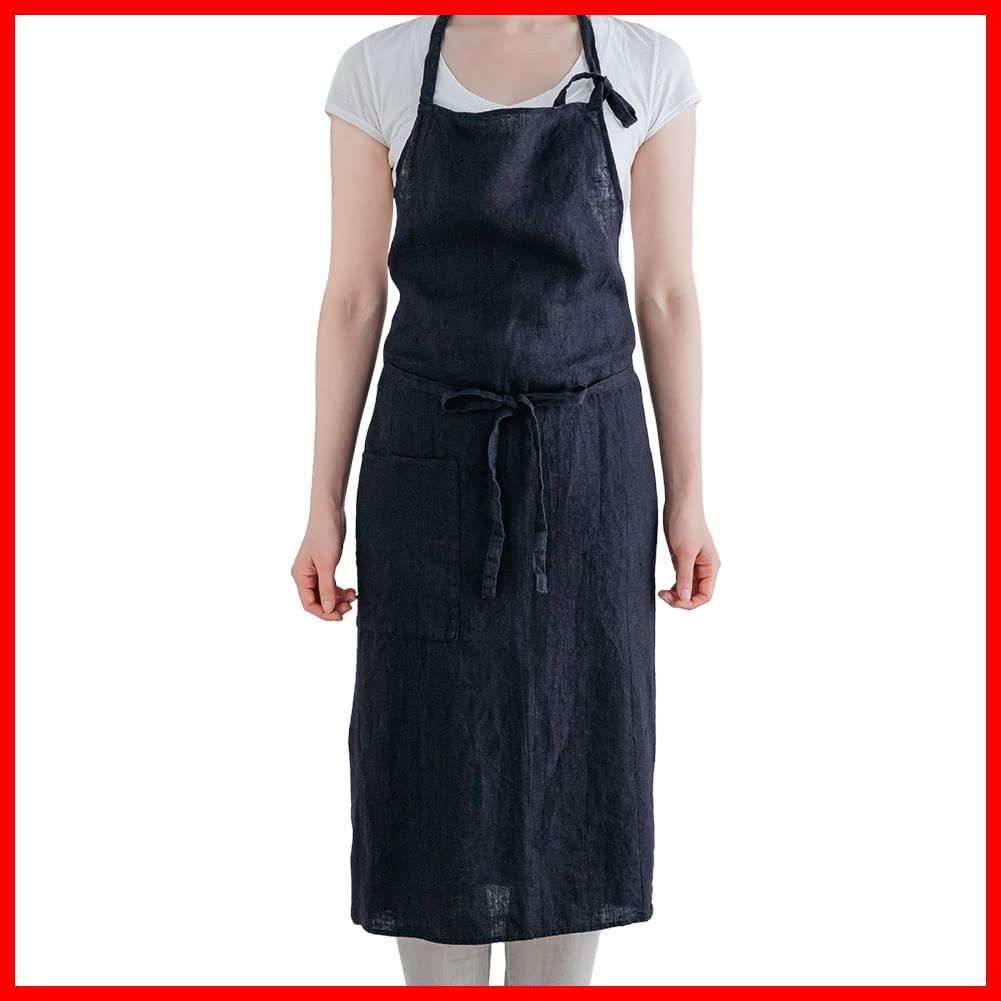 商品 ロング丈 シンプル 麻 リネン 無地 キッチン ギフト メンズ レディース ノワール ブラック A334 Manon マノン プレゼント フルエプロン エプロン リーノエリーナ Lina e Lino