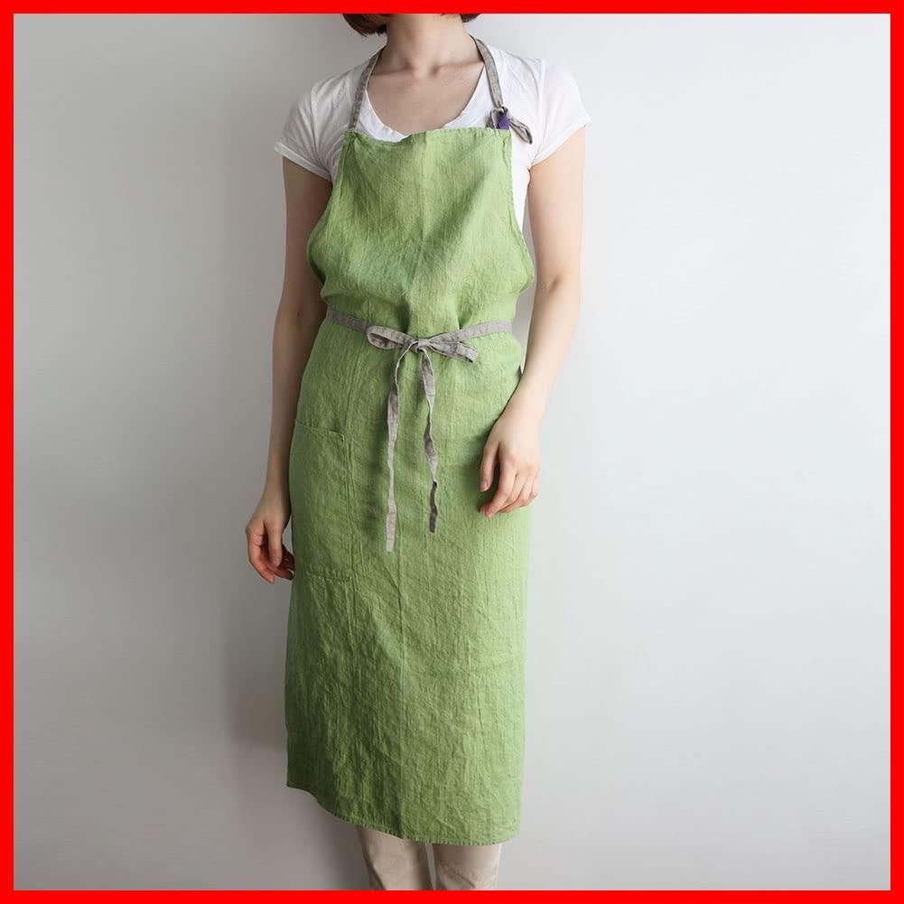 マノン フルエプロン Manon A571 エプロン レタスグリーン レディース リーノエリーナ メンズ キッチン Lina 無地 リネン e 麻 シンプル Lino ロング丈