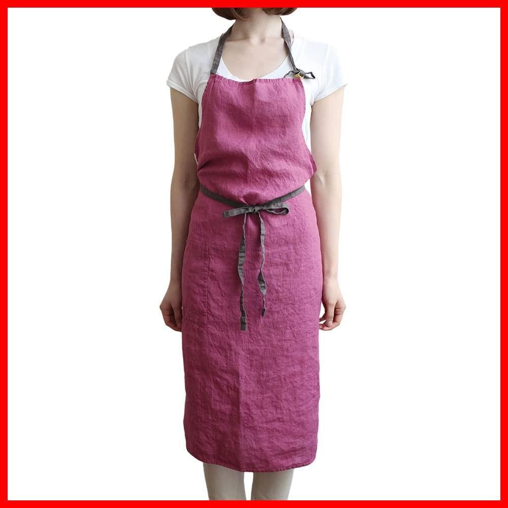 ロング丈 シンプル 麻 リネン 無地 キッチン メンズ レディース マゼンタ A266 Manon マノン フルエプロン エプロン リーノエリーナ Lina e Lino