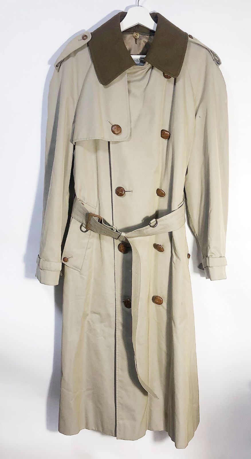 激 1970〜80s頃 ヴィンテージ Aquascutum アクアスキュータム トレンチコート 二重襟 袖ありウールライナー 完備レザーくるみボタン