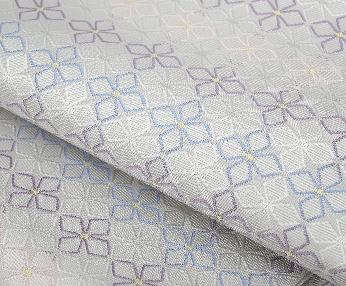  品 未仕立 博多帯 協和織 八寸名古屋帯 紫陽花 白地 仕立代込み 名古屋帯 帯