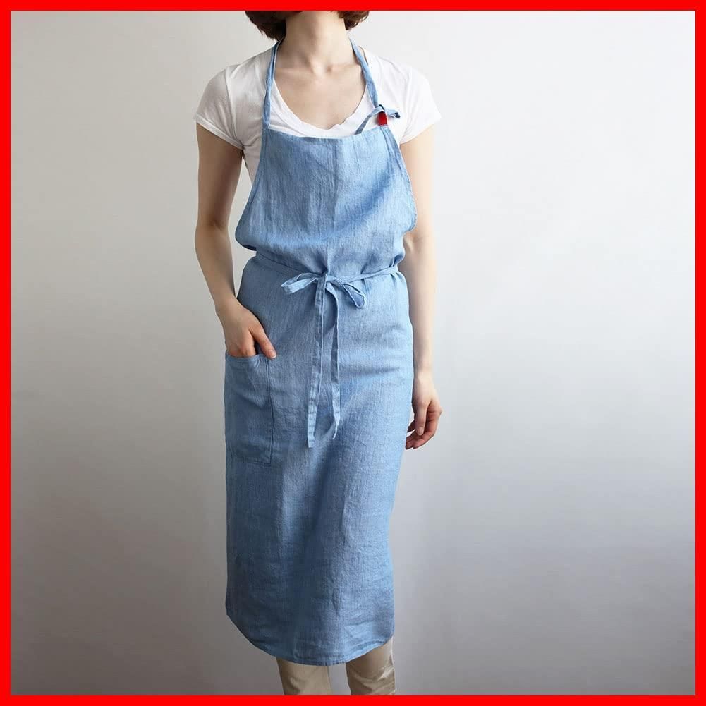 e Lina リーノエリーナ エプロン フルエプロン マノン Manon A551 ブルーシエル Lino レディース メンズ キッチン 無地 リネン 麻 シンプル ロング丈 ギフト プレゼント