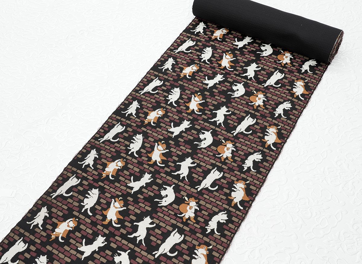  未仕立 博多帯 協和織 八寸名古屋帯 長靴をはいた猫 仕立代込み 名古屋帯 帯