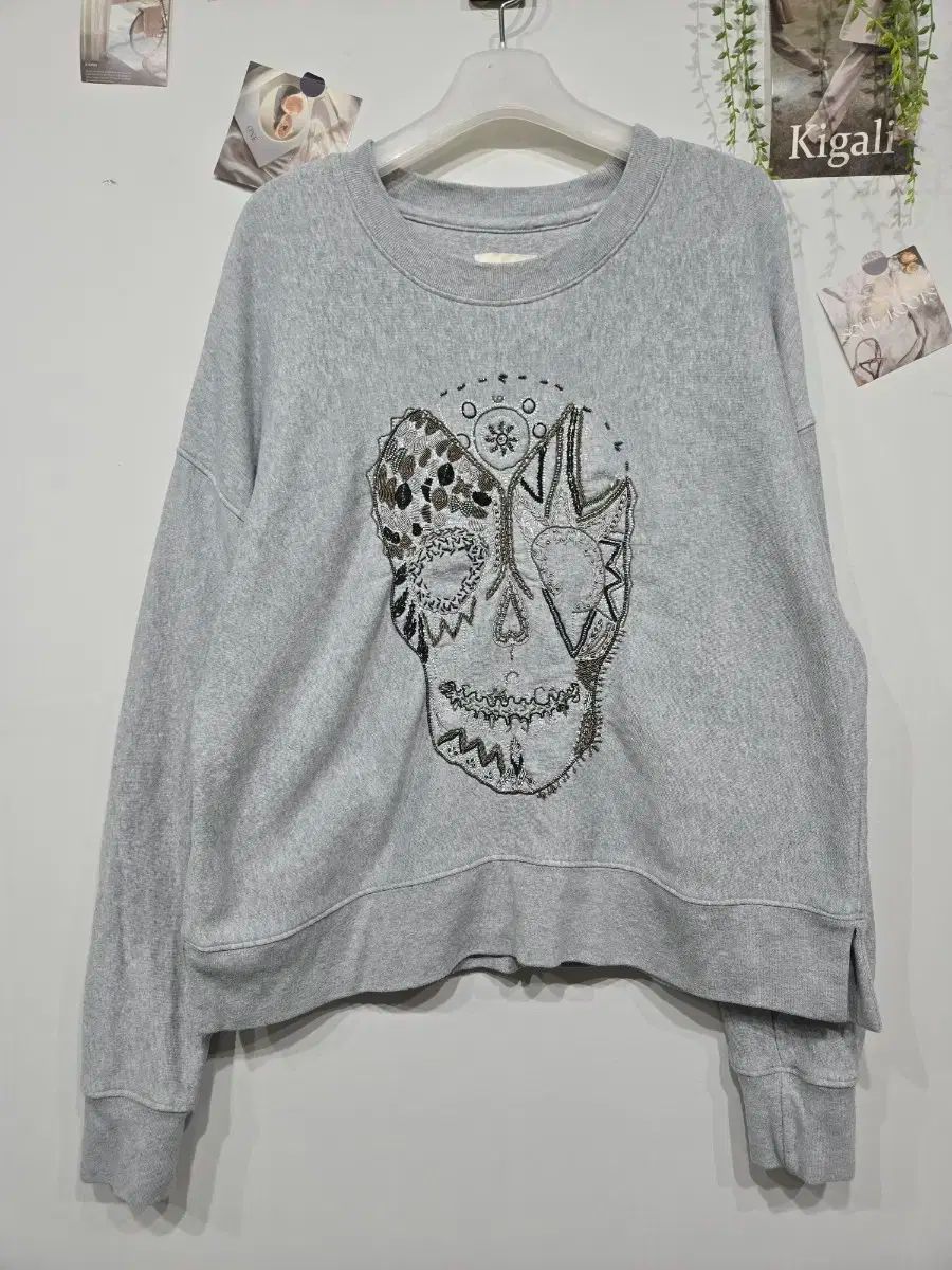  ZADIG-VOLTAIRE ザディグ エ ヴォルテール グレー スカル プリンティング スウェット Tシャツ トレーナー スウェット トップス