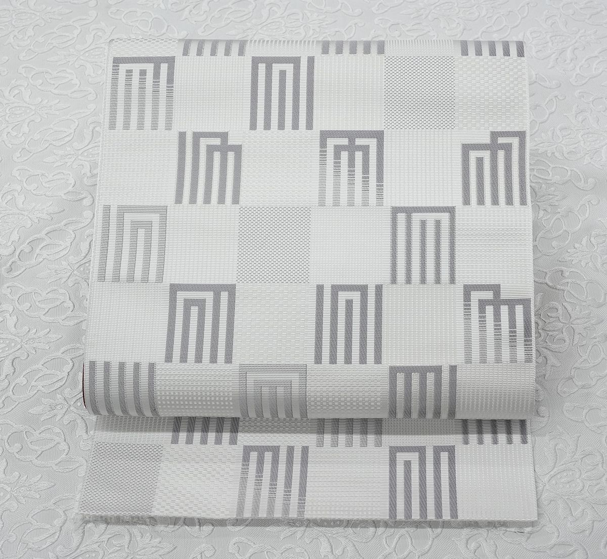 限定品！新品未仕立 博多帯 協和織 八寸名古屋帯 源氏香＆市松模様