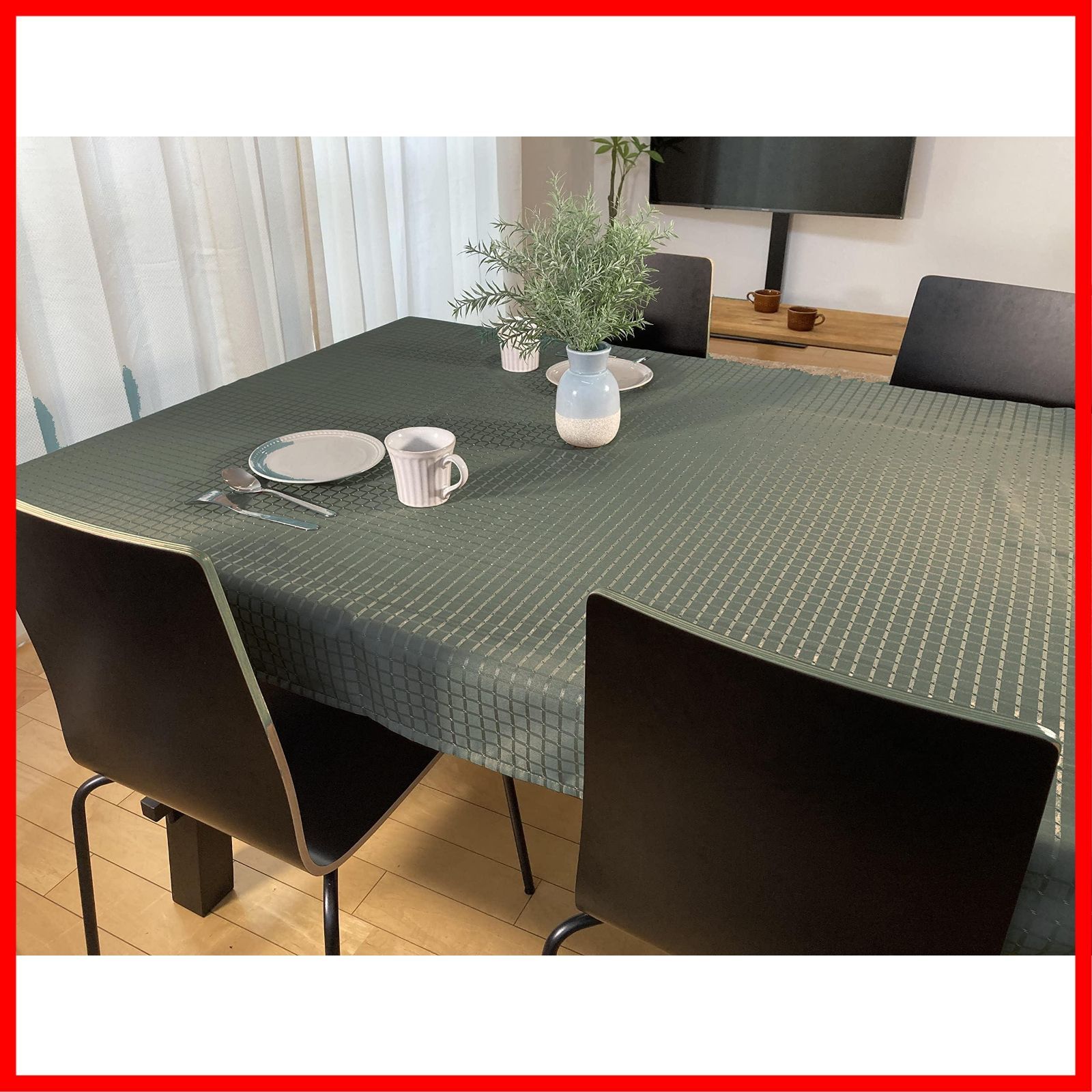 約120cm x グリーン チェック 4人がけ 長方形 120cm ずれにくい 撥水 テーブルクロス 1枚入り 布や shop cloth
