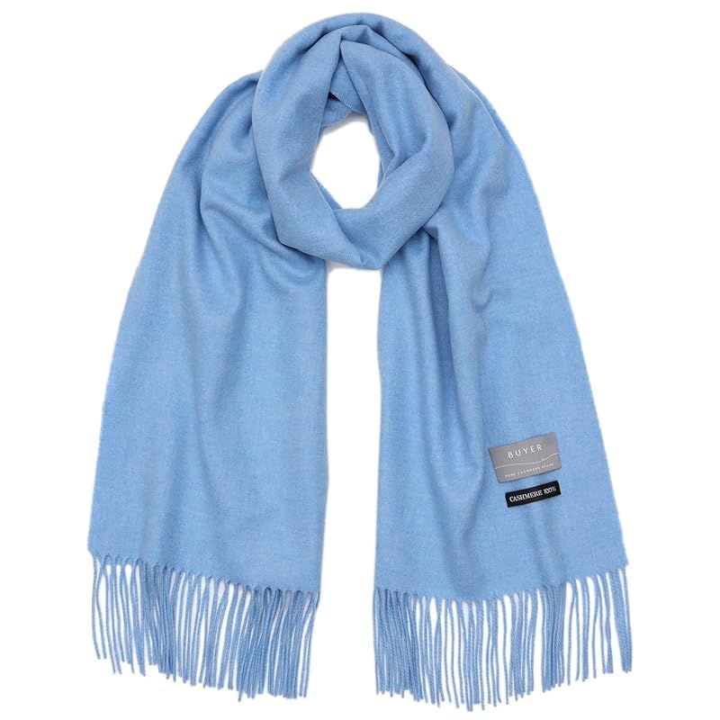 バイヤー ピュア カシミヤ 100％ ストール 全20色 メンズ レディース カシミア 無地 厚手 大判 大判ストール ブルー FT60L-3446a 0