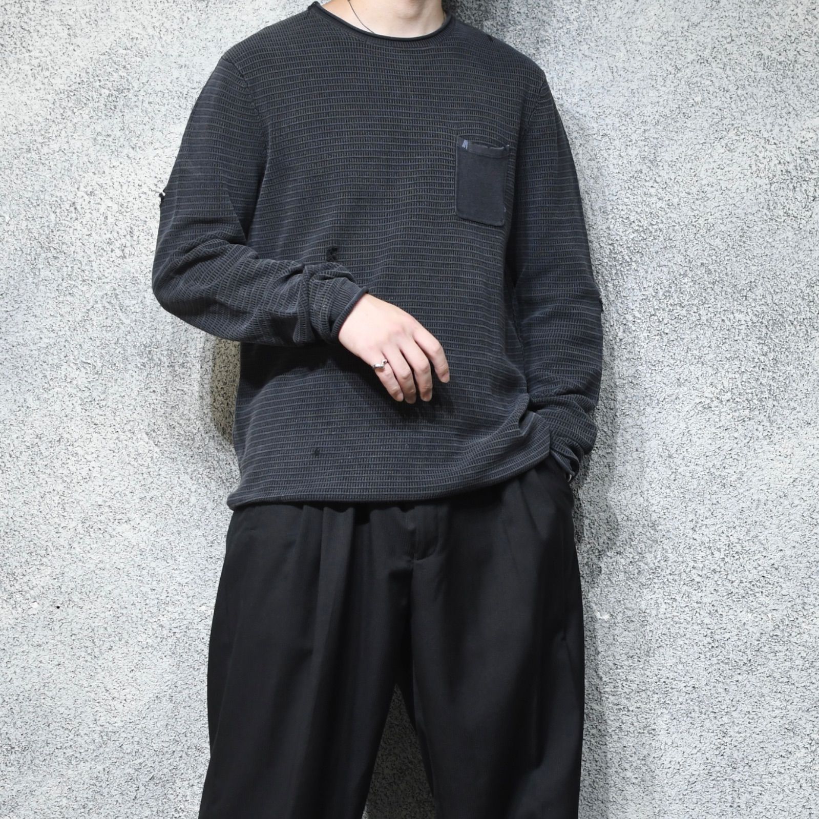 古着 リメイク ボロ ダメージニット フェード コットンニット ロールネック