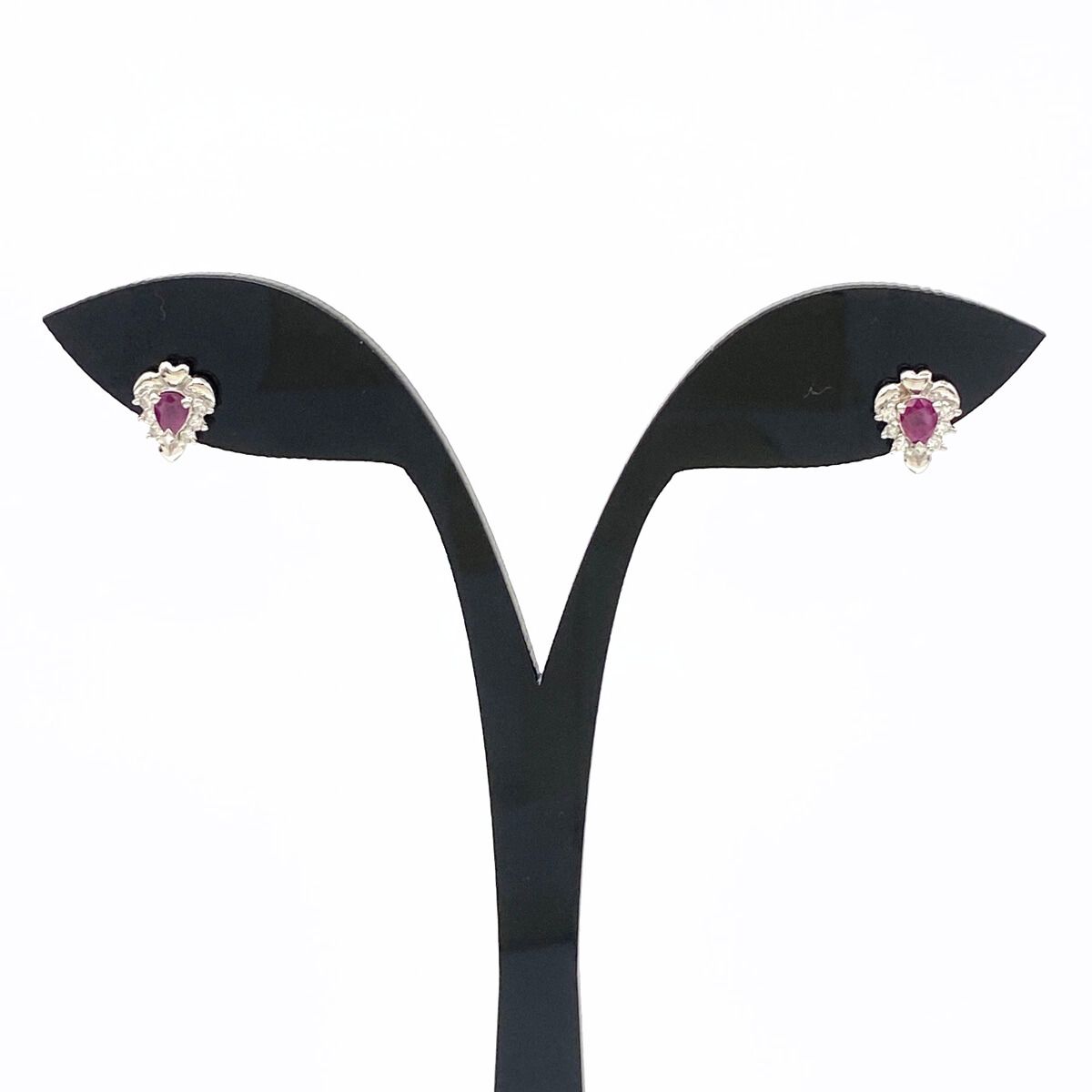 ルビー デザインピアス プラチナ メレダイヤ ピアス Pt850 ルビー ダイヤモンド レディース