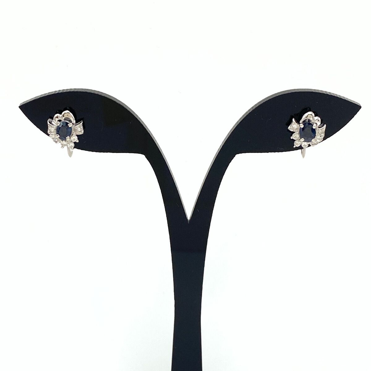 サファイア デザインイヤリング プラチナ メレダイヤ イヤリング Pt850 サファイア ダイヤモンド レディース