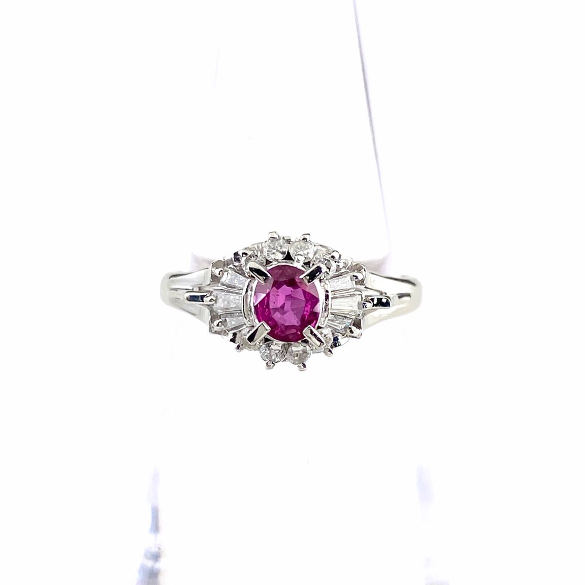 ルビー デザインリング プラチナ 指輪 メレダイヤ リング 9号 Pt900 ルビー ダイヤモンド レディース