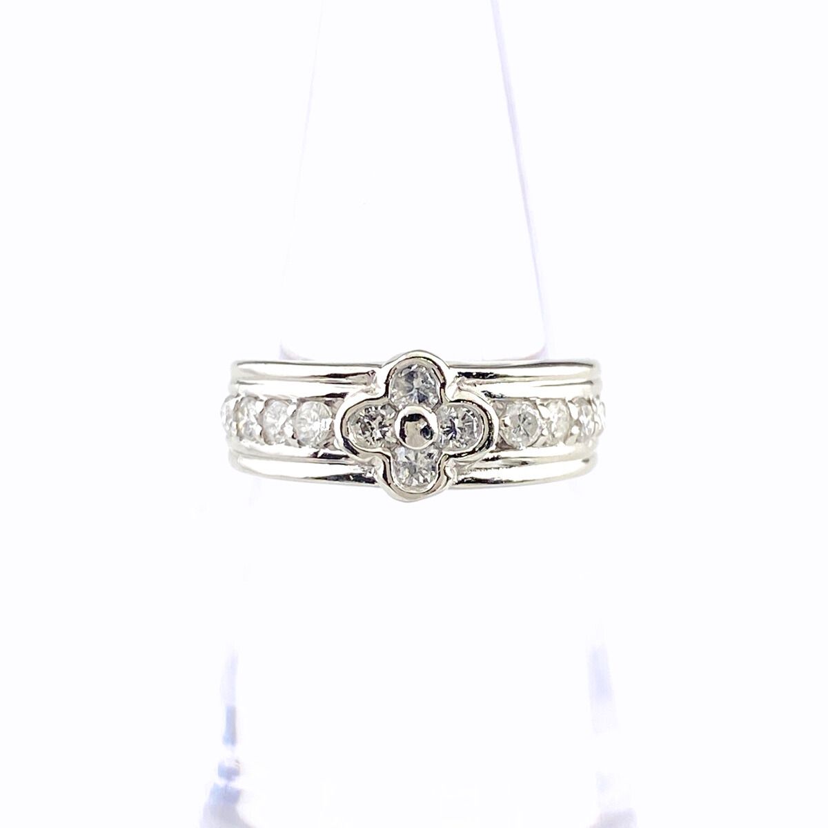 フラワーモチーフ デザインリング プラチナ 指輪 メレダイヤ 花 リング 10号 Pt900 ダイヤモンド レディース
