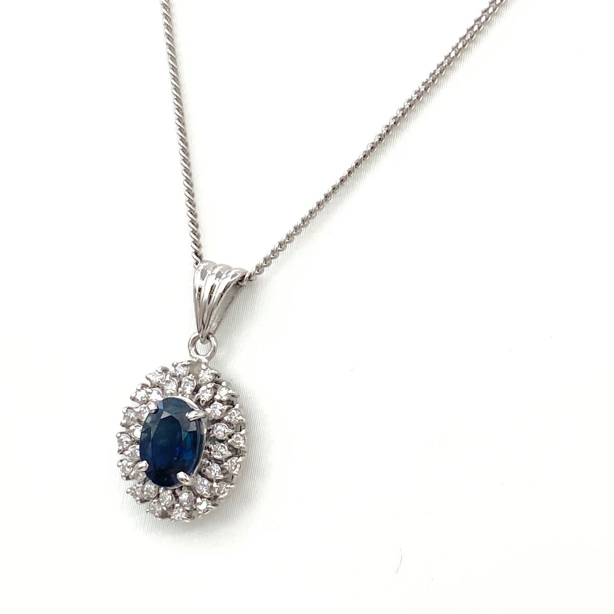 サファイア デザインネックレス プラチナ ペンダント メレダイヤ ダイヤモンド ネックレス Pt900 Pt850 サファイア レディース