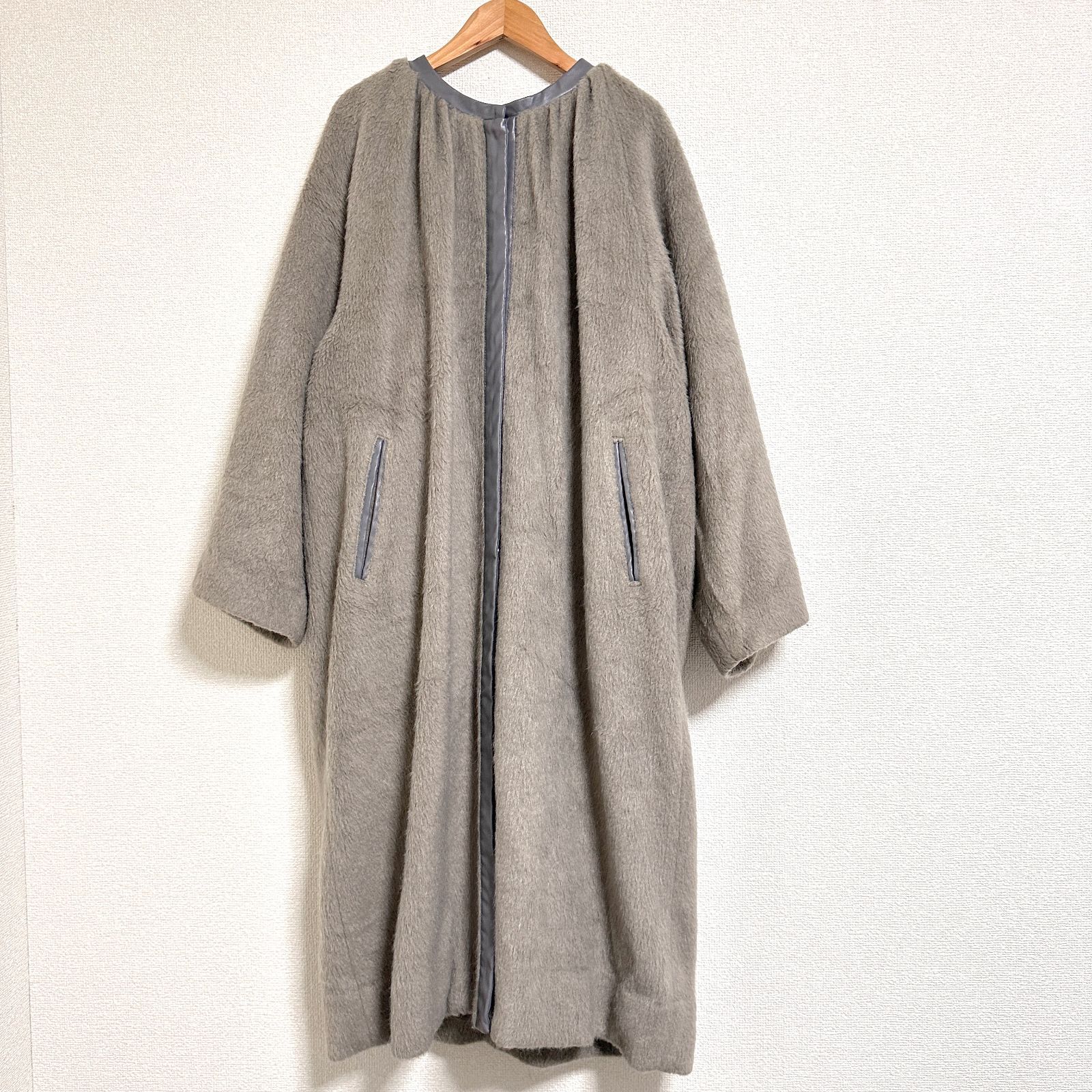21 AW エコヘアーレザートリミングコート オーバーサイズ エコファー×エコレザー ロングコート サイズ01 相当 グレー
