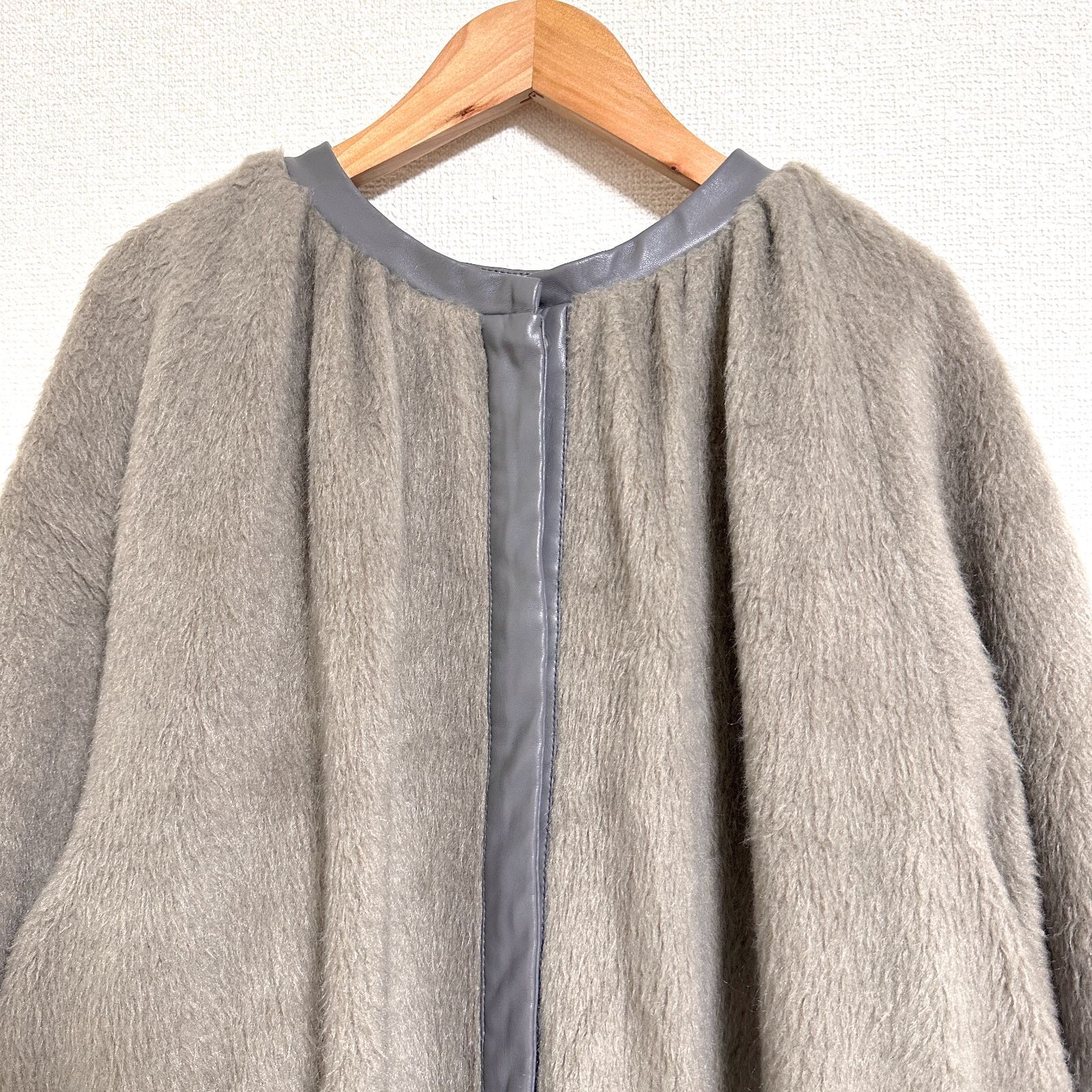 ELENDEEK 21AW エコヘアーレザートリミングコート オーバーサイズ エコファー×エコレザー ロングコート サイズ01 相当 グレー