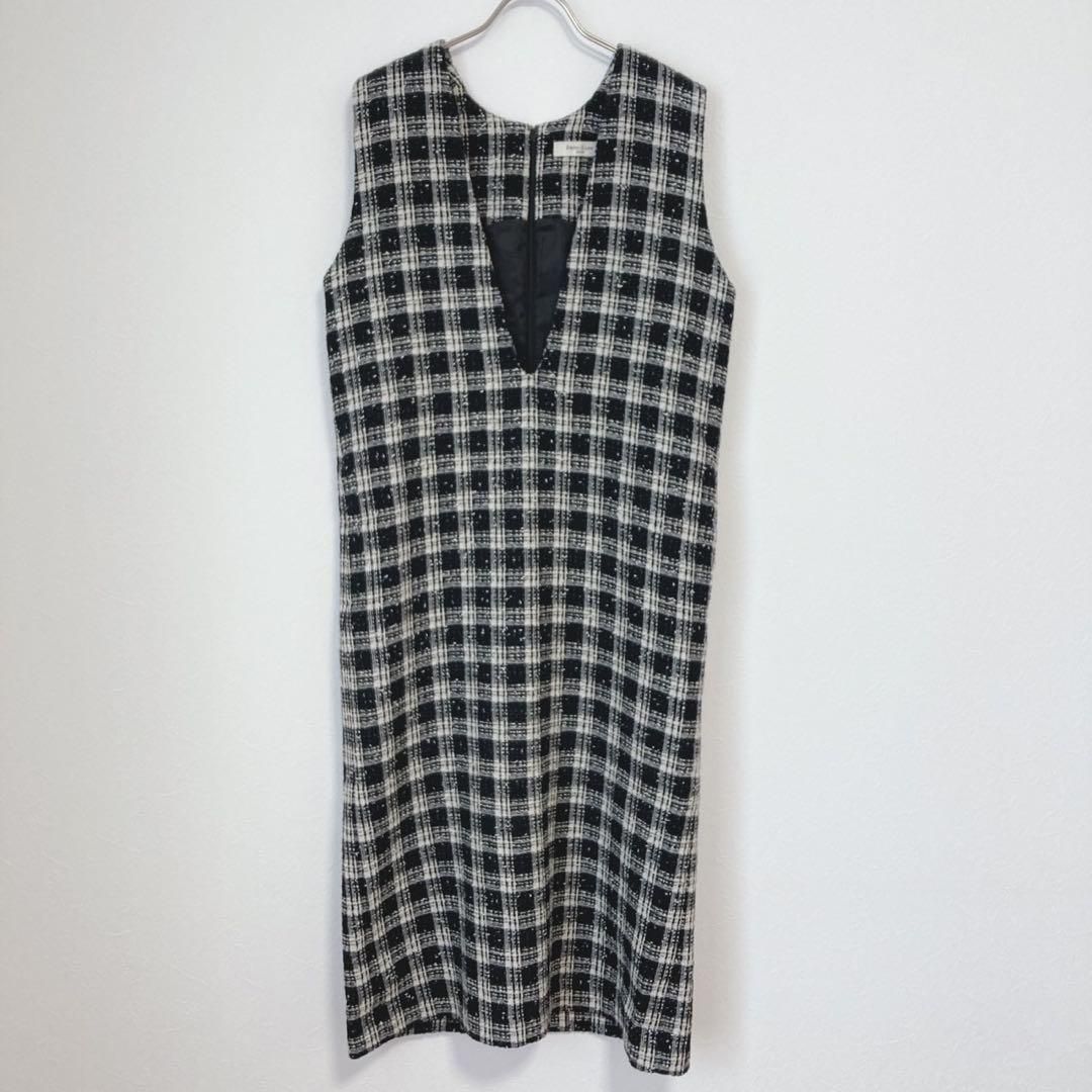 チェックツイードVネックワンピース