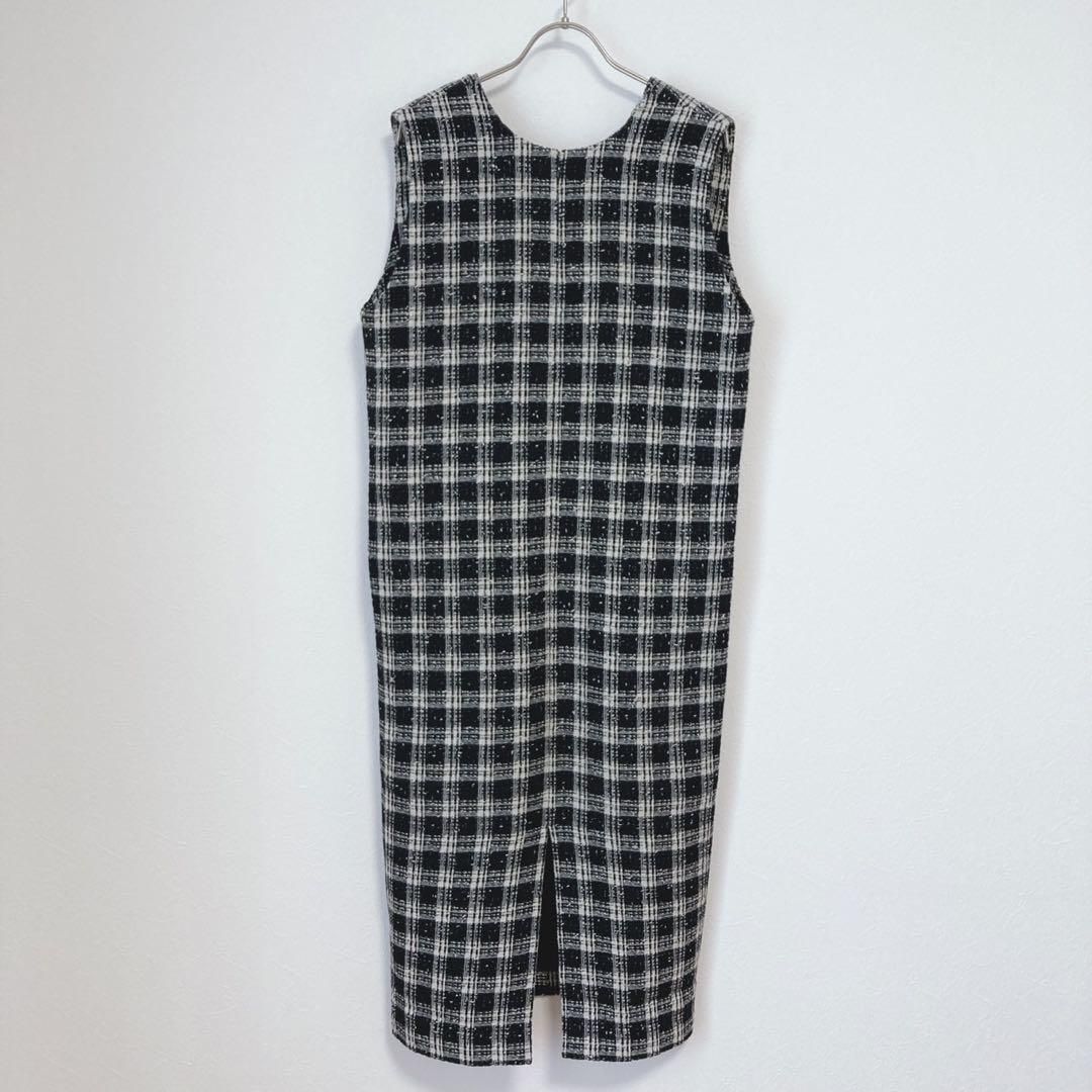 定価3.5万 チェックツイードVネックワンピース