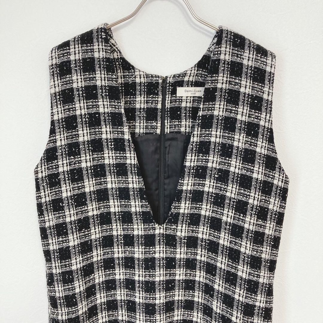  Demi-Luxe BEAMS 定価3.5万 チェックツイードVネックワンピース ノースリーブ その他