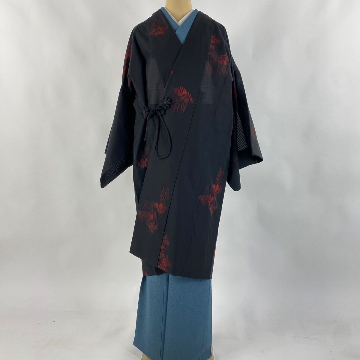 道中着 身丈110 cm 裄丈67 M 和装コート 菖蒲 黒 正絹