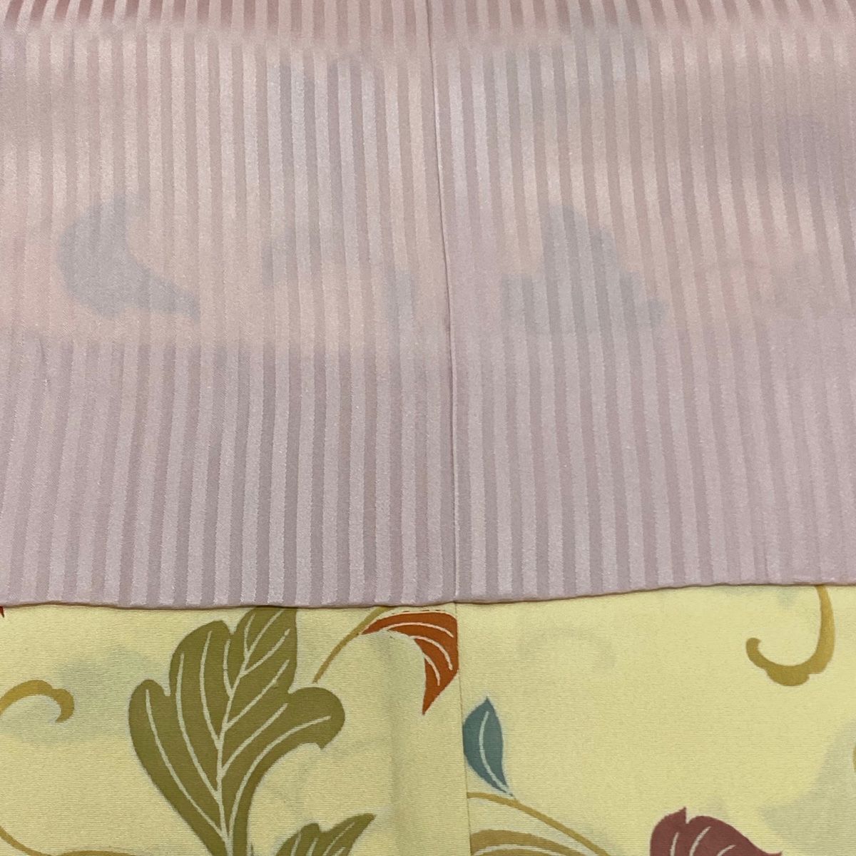  道行 身丈103.5 cm 裄丈66 M 和装コート 角衿 花唐草 薄黄 正絹 羽織 着物 浴衣