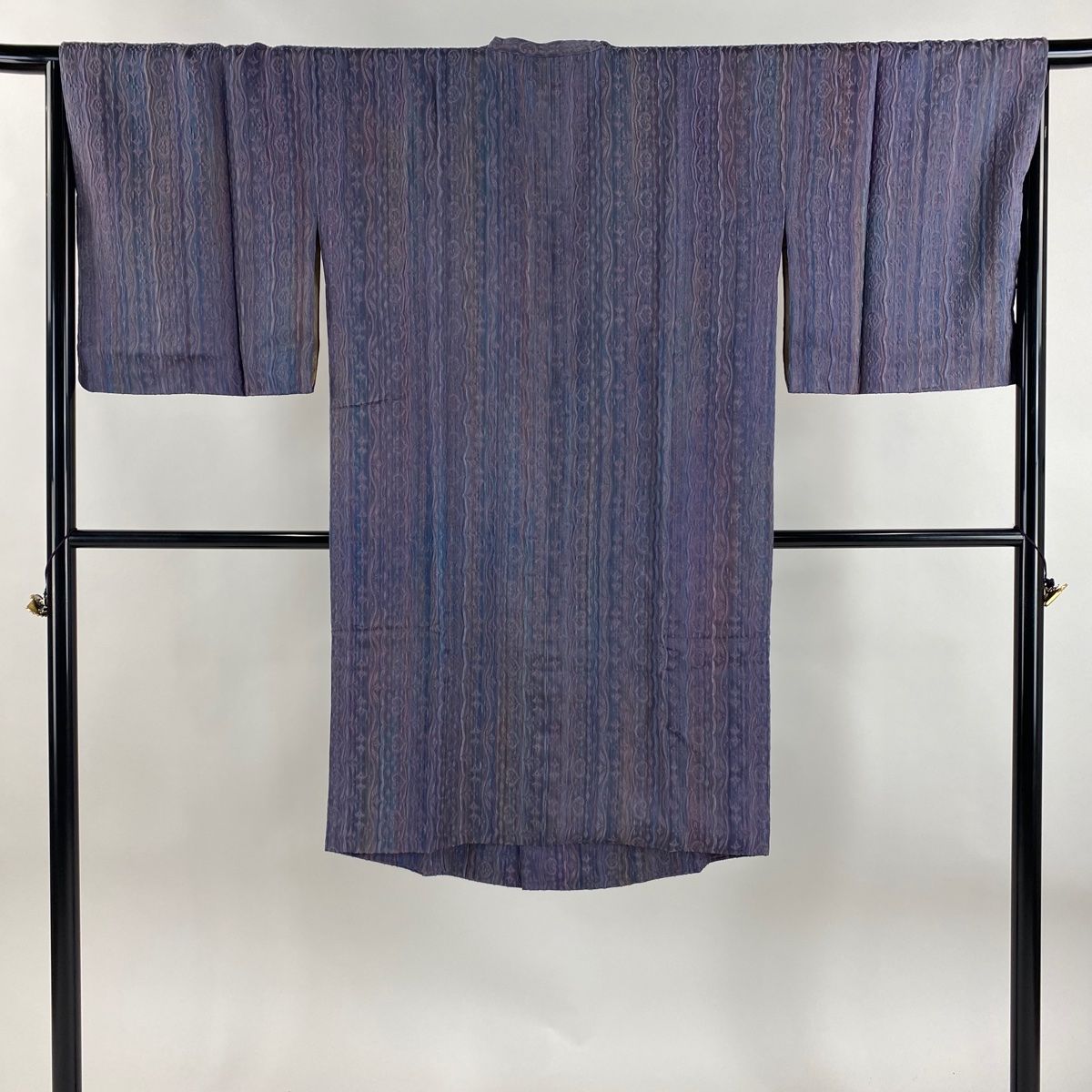 道行 身丈110 cm 裄丈66 M 和装コート 角衿 落款 縞 花 紫 正絹