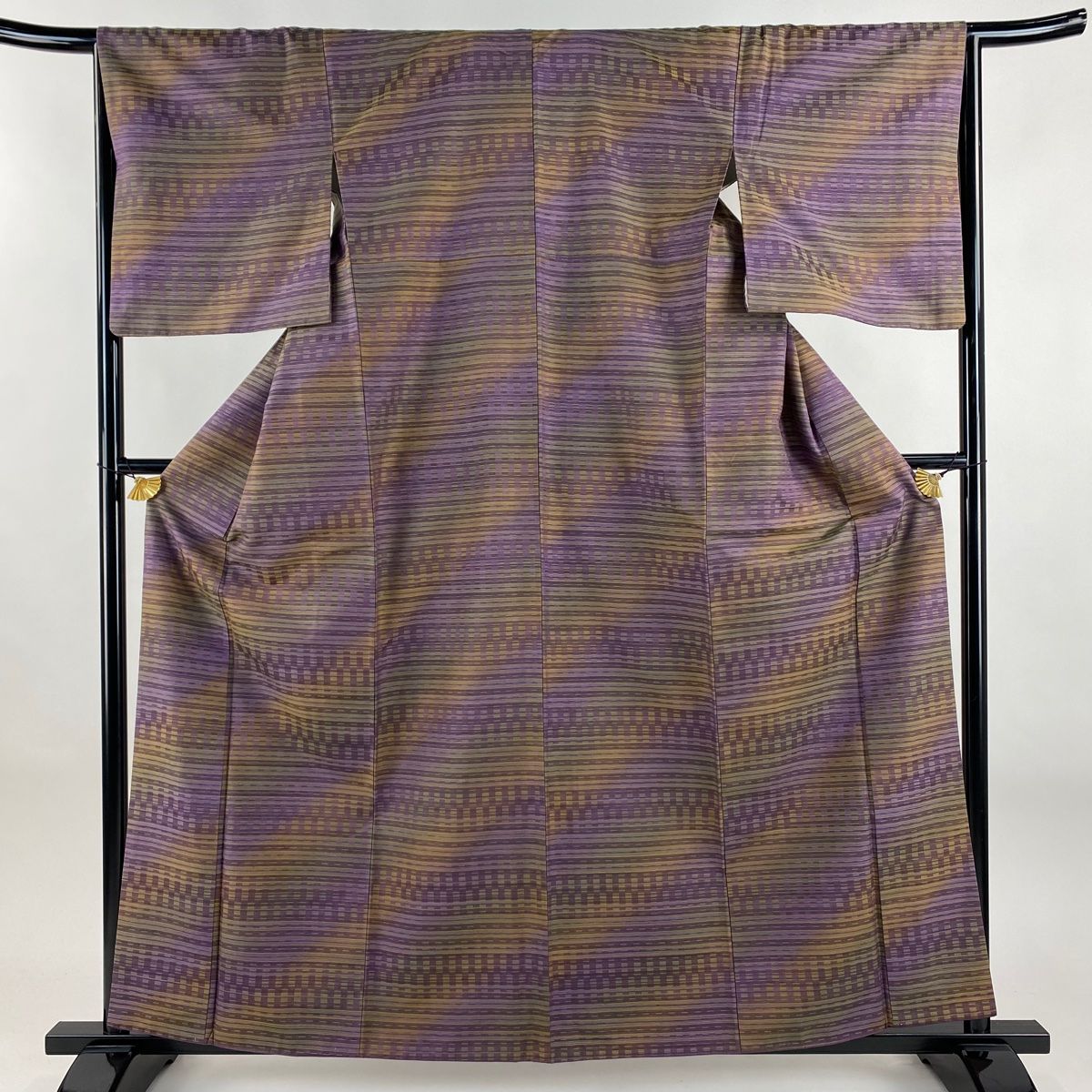 紬 身丈161 cm 裄丈65.5 M 袷 菅原結 やまと 落款 縞 紫 正絹