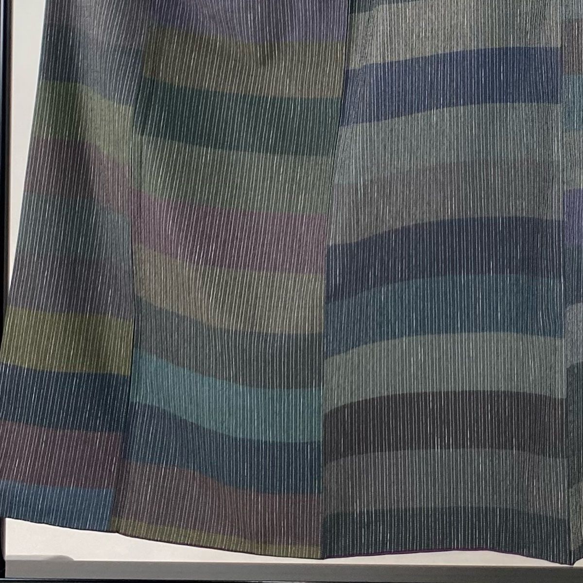 お召 身丈155 cm 裄丈64 5 M 袷 本塩沢 やまだ織 証紙 縦縞 段縞 灰色 正絹