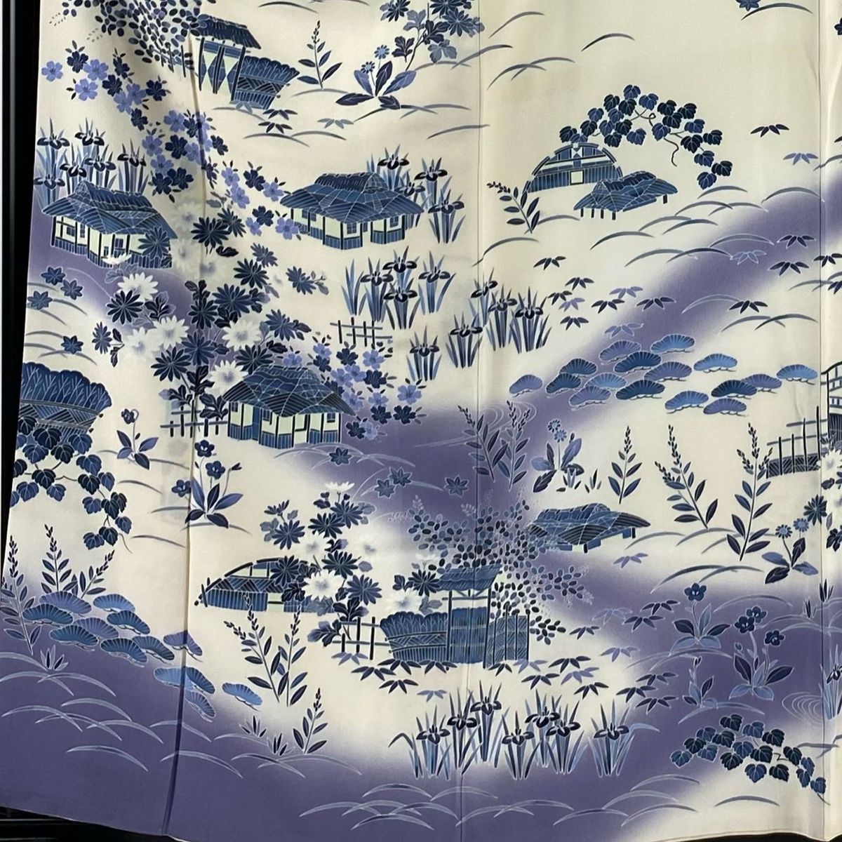 訪問着 身丈159.5cm 裄丈66cm M 袷 落款 草花 黒灰 正絹 秀