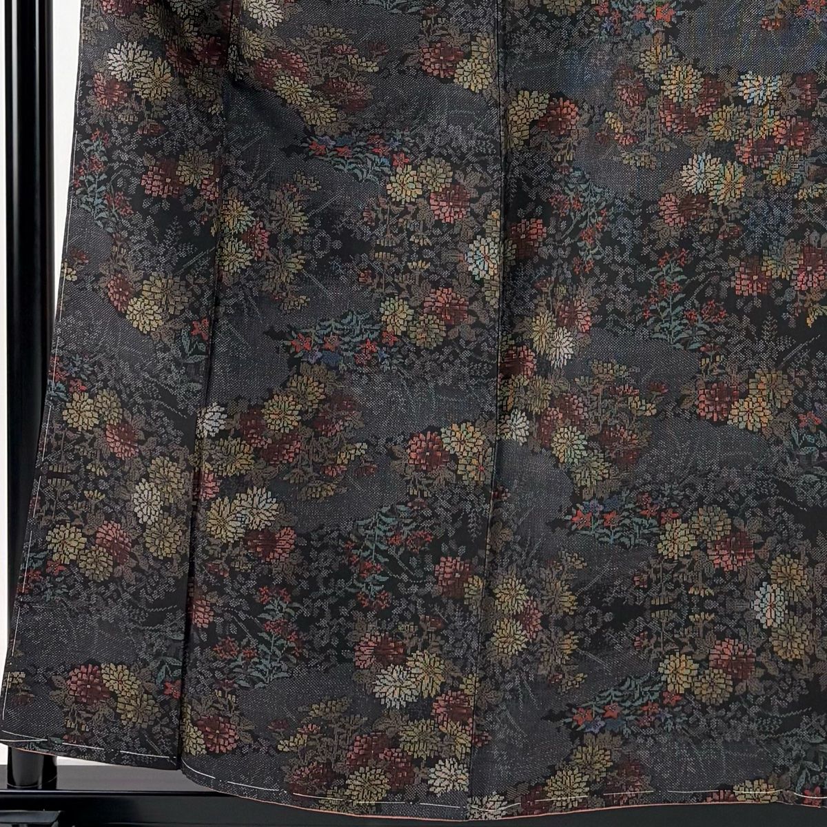 大島紬 身丈159 cm 裄丈64 M 袷 都喜ヱ門 泥染 証紙 草花 墨色 正絹