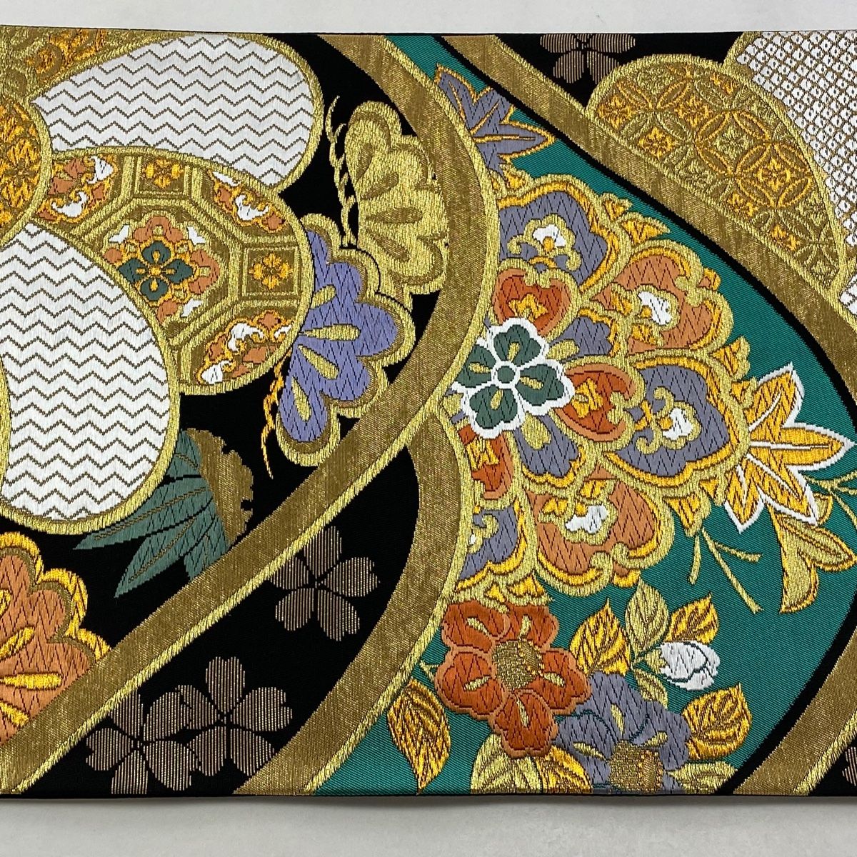  袋帯 秀品 華文 蝶 唐織 金糸 黒 六通 正絹 袋帯 帯