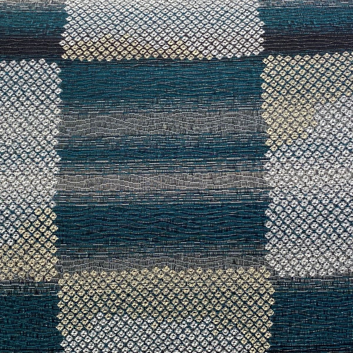 袋帯 秀品 市松 疋田 銀通し 青緑 六通 正絹