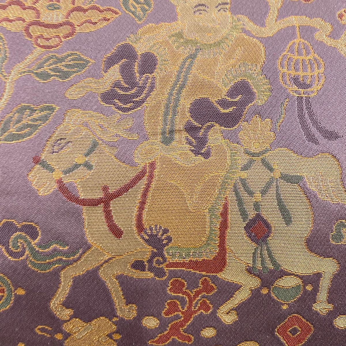 袋帯 秀品 落款 証紙 あらいそ 人物 馬 箔 紫 六通 正絹