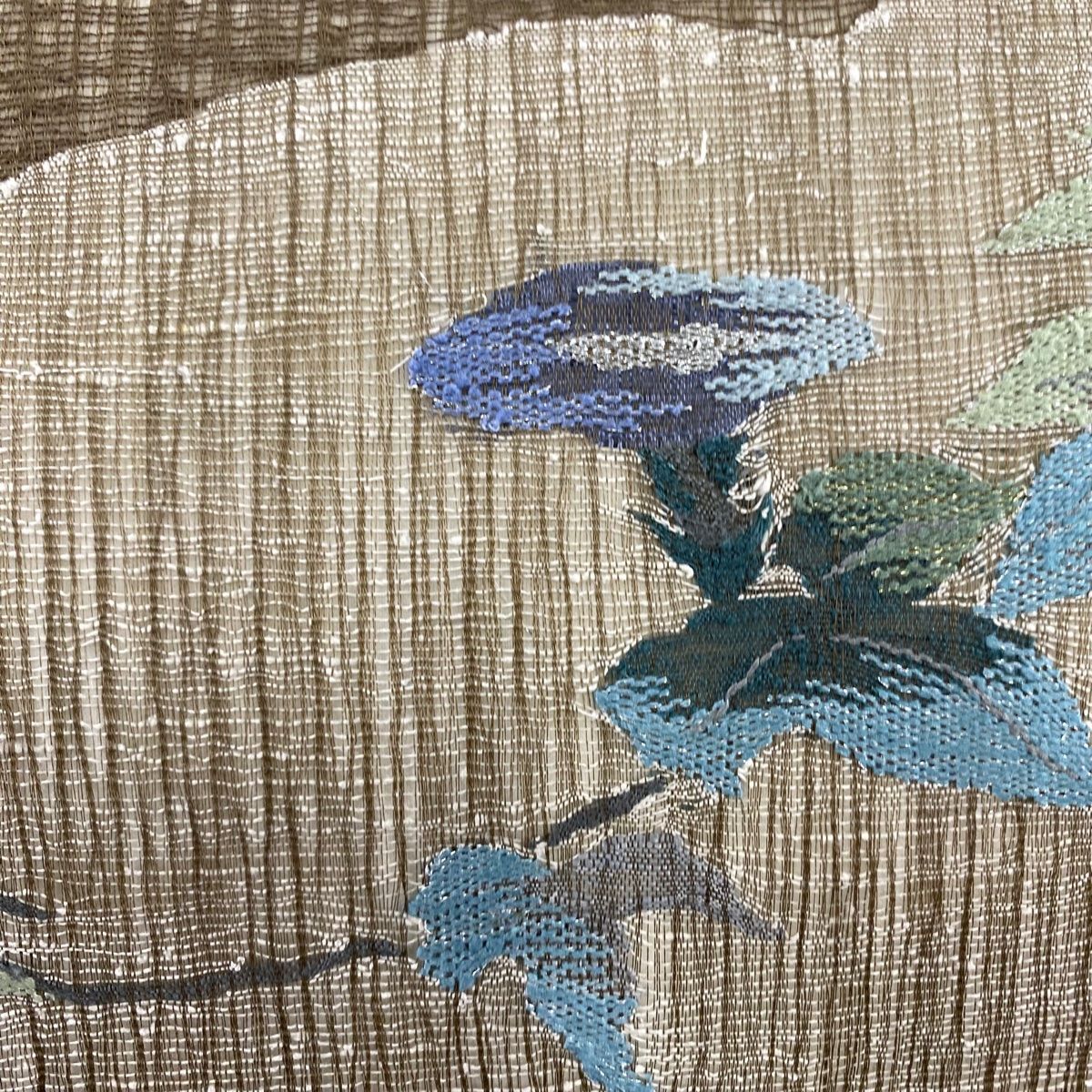  名古屋帯 秀品 夏帯 草花 金銀糸 茶色 正絹 名古屋帯 帯