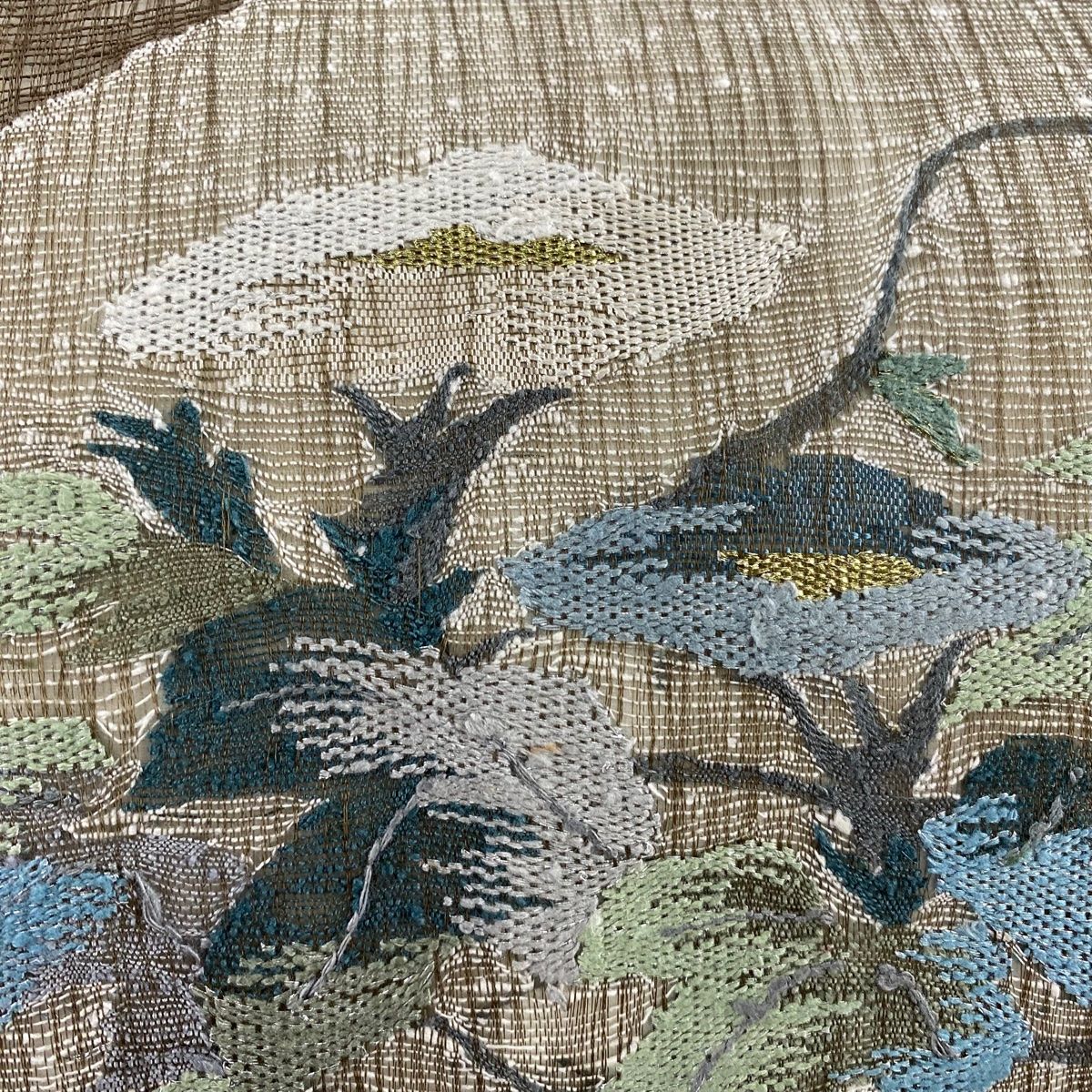 名古屋帯 秀品 夏帯 草花 金銀糸 茶色 正絹