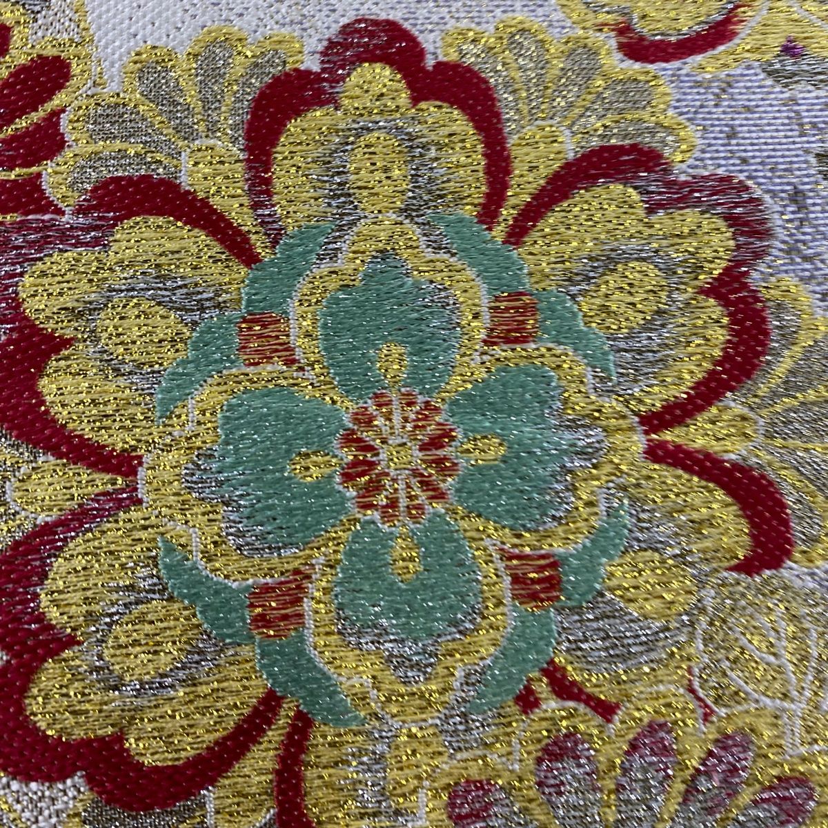 袋帯 秀品 華文 熨斗 箔 金銀糸 灰白 六通 正絹